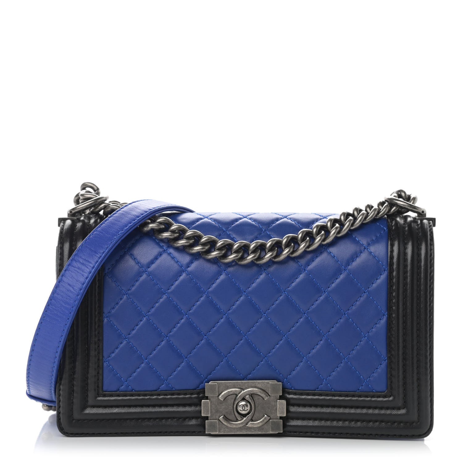 Chanel Lambskin Quilted Bi-Color Medium Boy Flap Black Blue Fonce 1 of 17