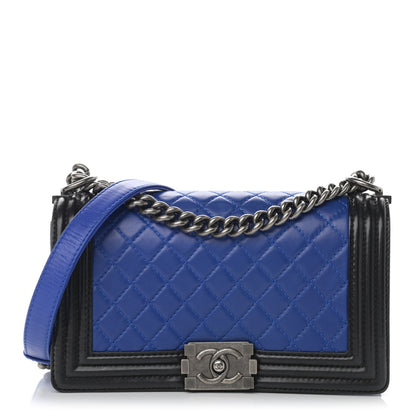 Chanel Lambskin Quilted Bi-Color Medium Boy Flap Black Blue Fonce 1 of 17