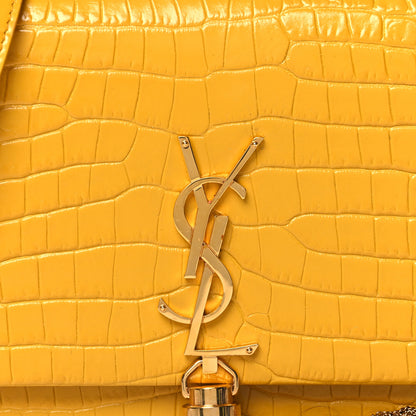 Saint Laurent Calfskin Crocodile Embossed Medium Classic Monogram Kate Tassel Satchel Saffron 6 of 12