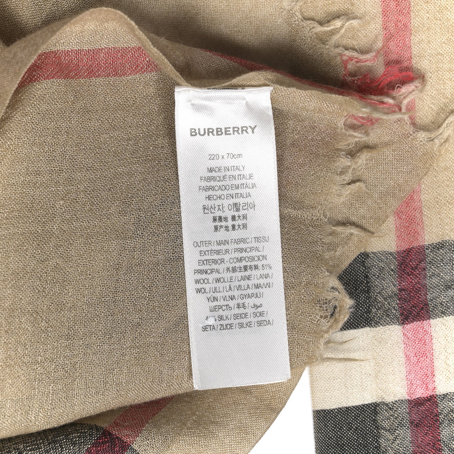 Wool Silk Gauze Giant Check Lightweight Scarf Camel