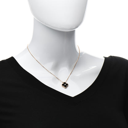 Van Cleef & Arpels 18K Rose Gold Diamond Black Onyx Vintage Alhambra Pendant Necklace 2 of 6