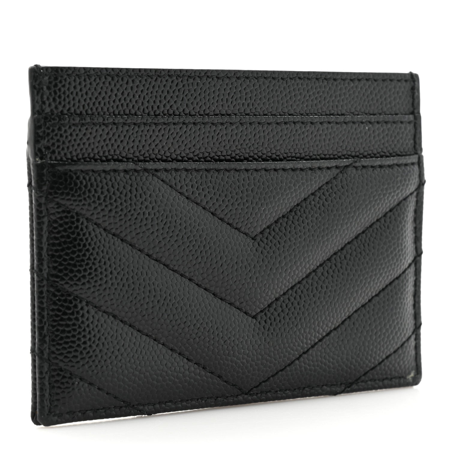 Saint Laurent Grain De Poudre Matelasse Chevron Monochrome Monogram Credit Card Case Black 3 of 11