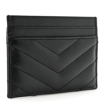 Saint Laurent Grain De Poudre Matelasse Chevron Monochrome Monogram Credit Card Case Black 3 of 11