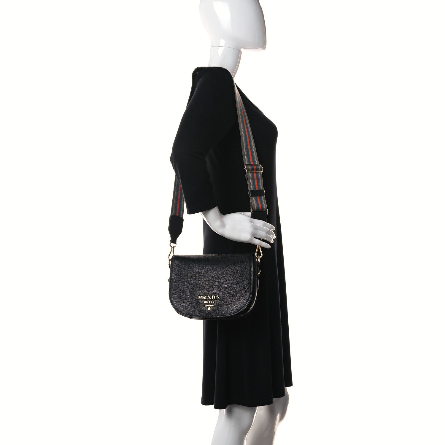 Prada Vitello Daino Soft Shoulder Flap Bag Black 2 of 9