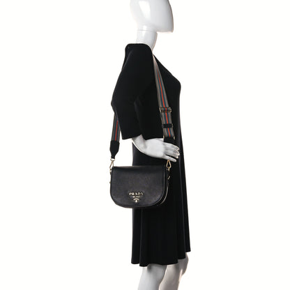 Prada Vitello Daino Soft Shoulder Flap Bag Black 2 of 9