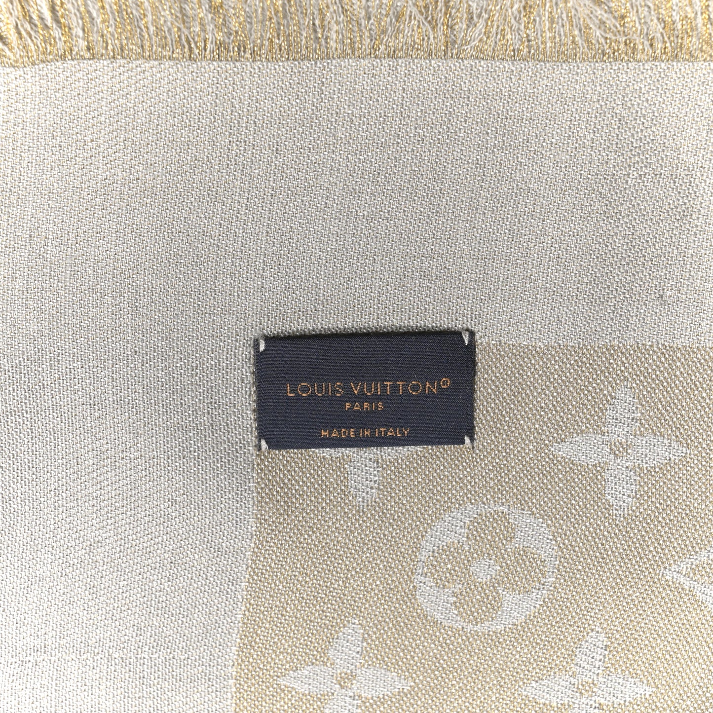 Silk Lurex Wool Monogram Shine Shawl Greige