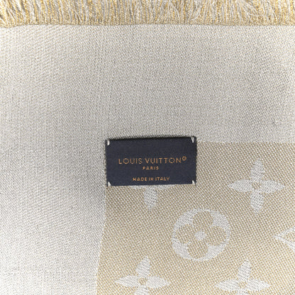 Louis Vuitton Silk Lurex Wool Monogram Shine Shawl Greige 3 of 3