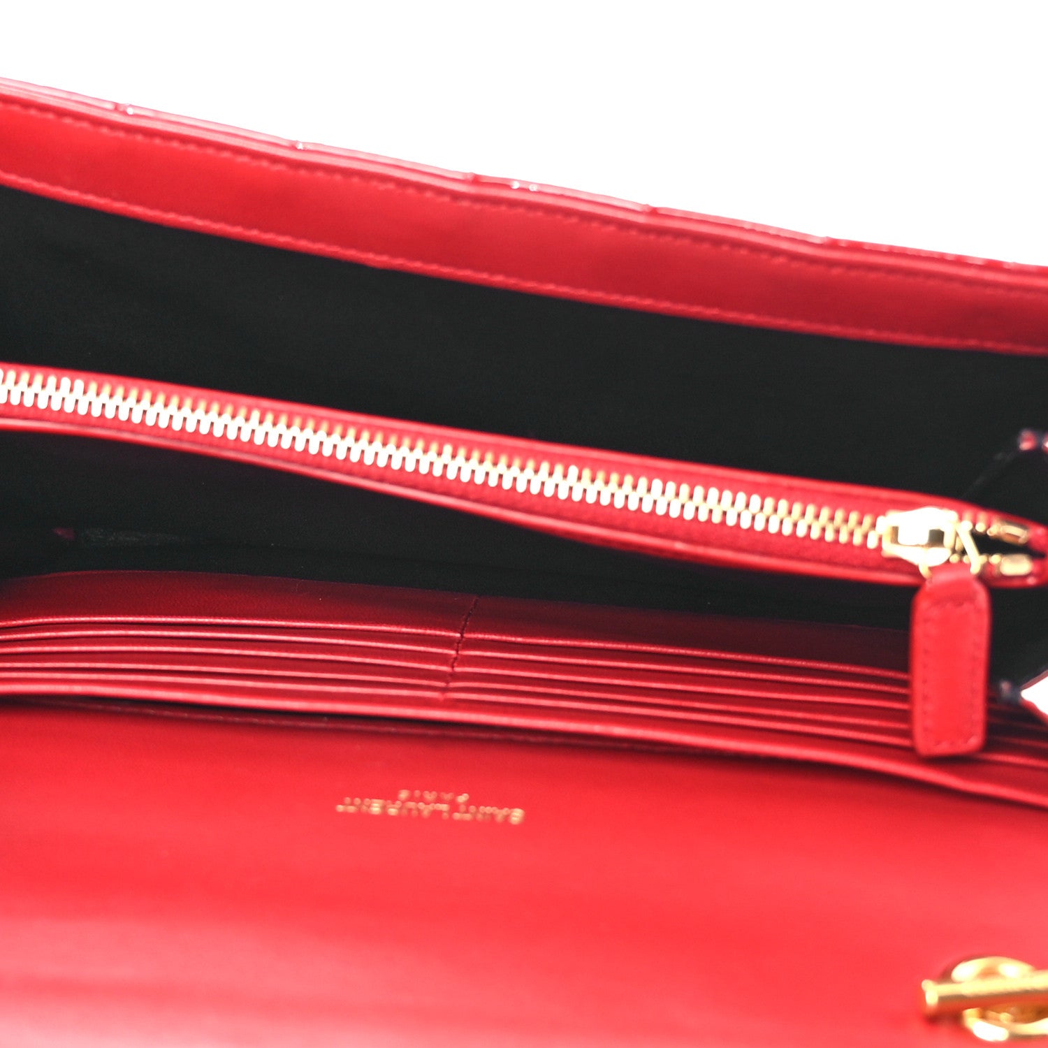 Saint Laurent Patent Calfskin Matelasse Vicky Chain Wallet Rouge Eros 5 of 10