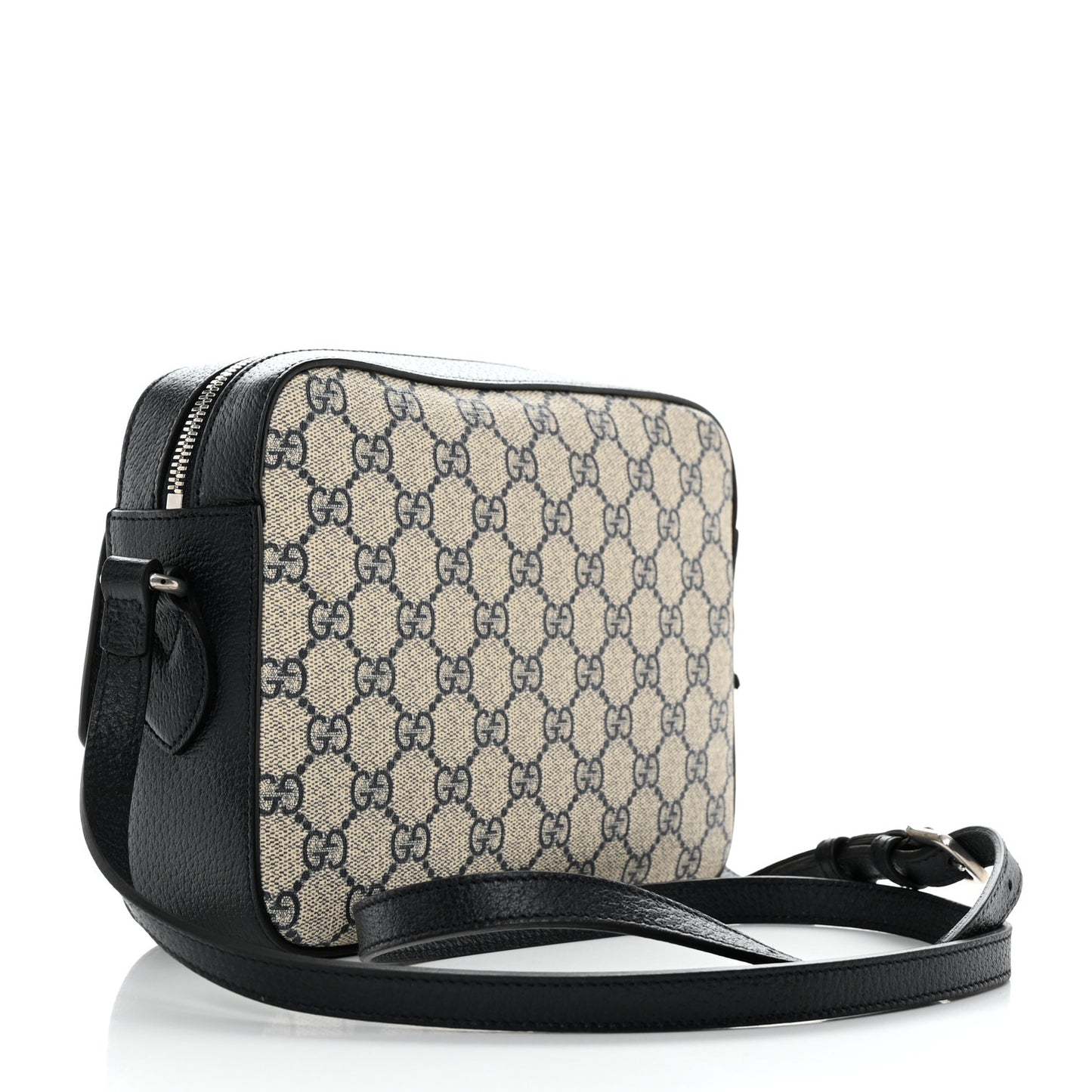 GG Supreme Monogram Textured Dollar Calfskin Small Horsebit 1955 Shoulder Bag Beige Blue