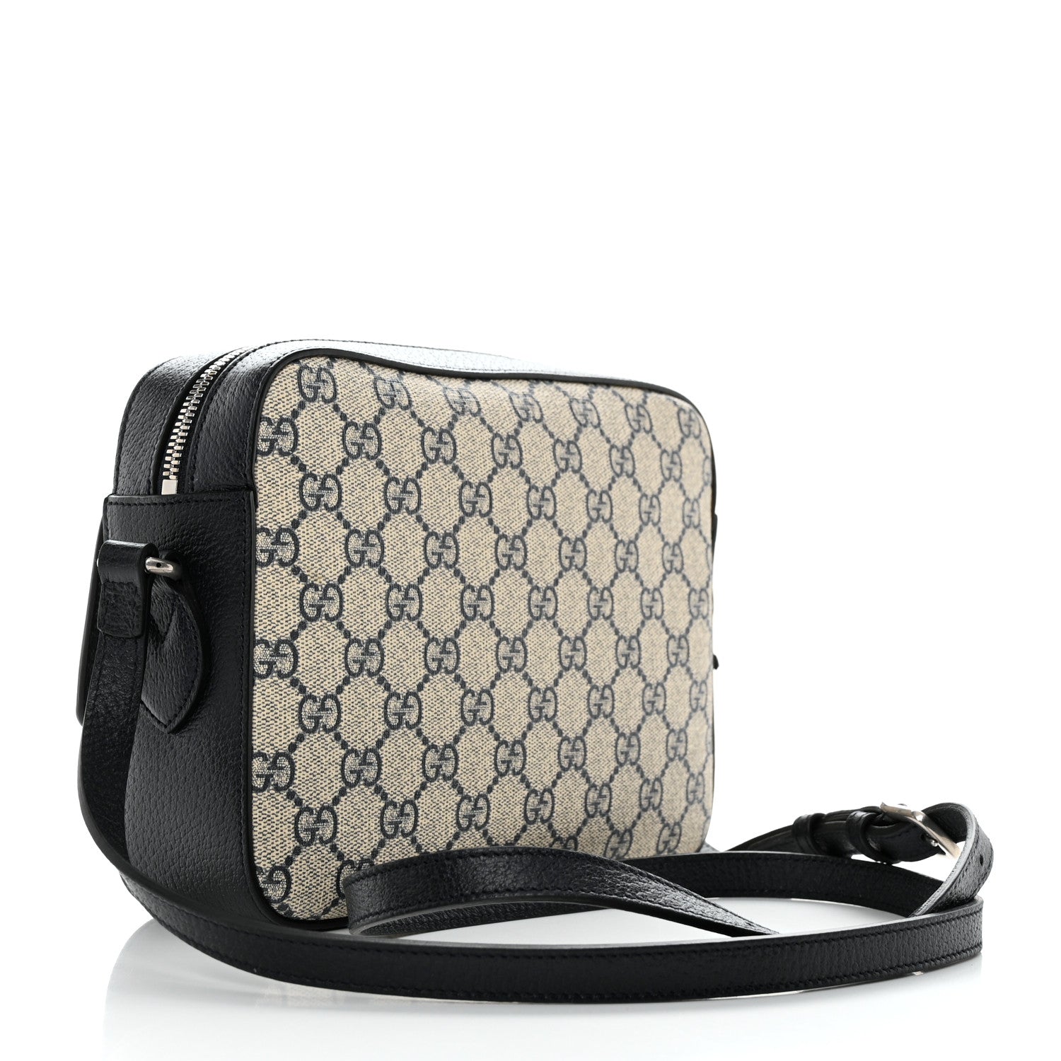 Gucci GG Supreme Monogram Textured Dollar Calfskin Small Horsebit 1955 Shoulder Bag Beige Blue 3 of 12