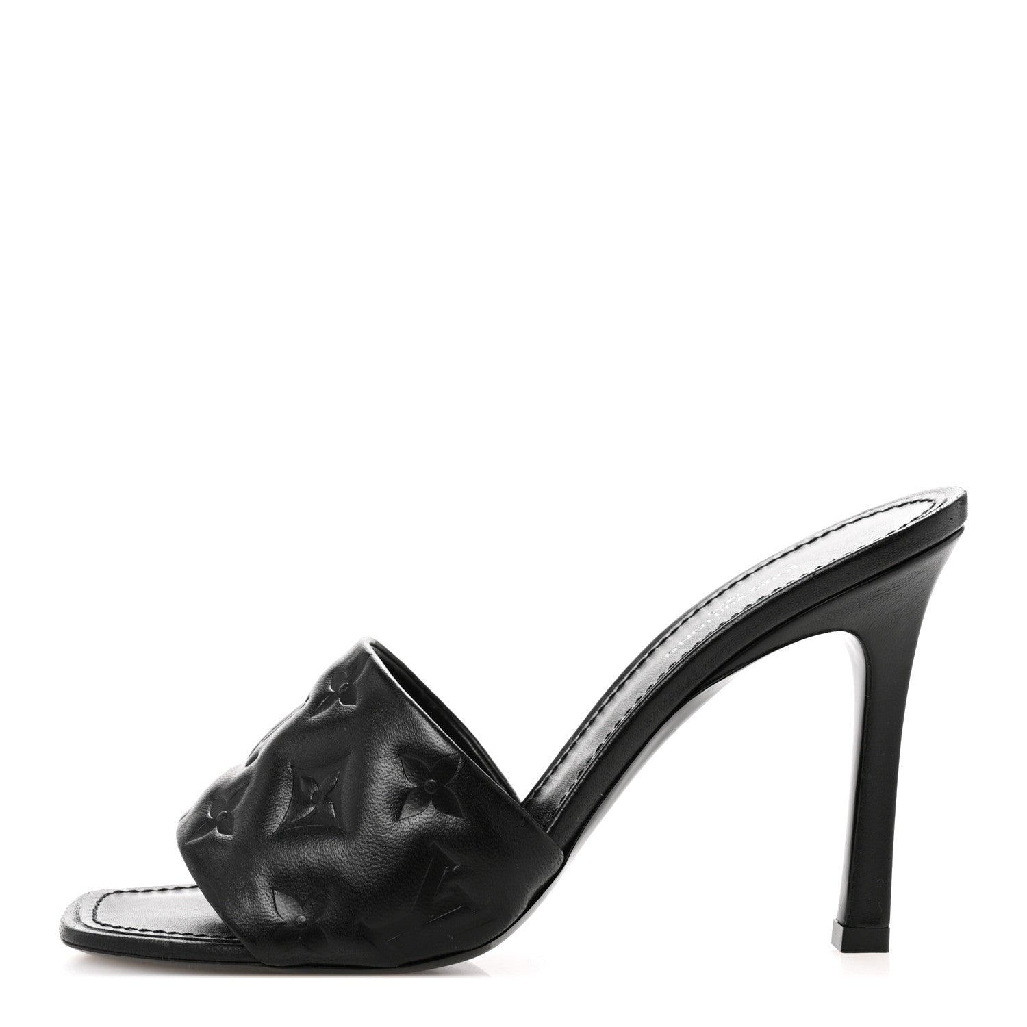 Louis Vuitton Lambskin Embossed Monogram Revival High Heel Mules 38 Black 1 of 12
