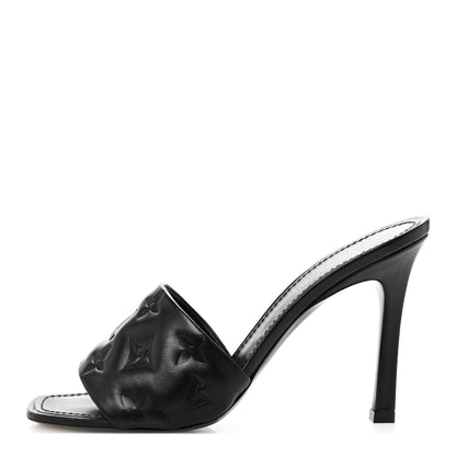 Louis Vuitton Lambskin Embossed Monogram Revival High Heel Mules 38 Black 1 of 12