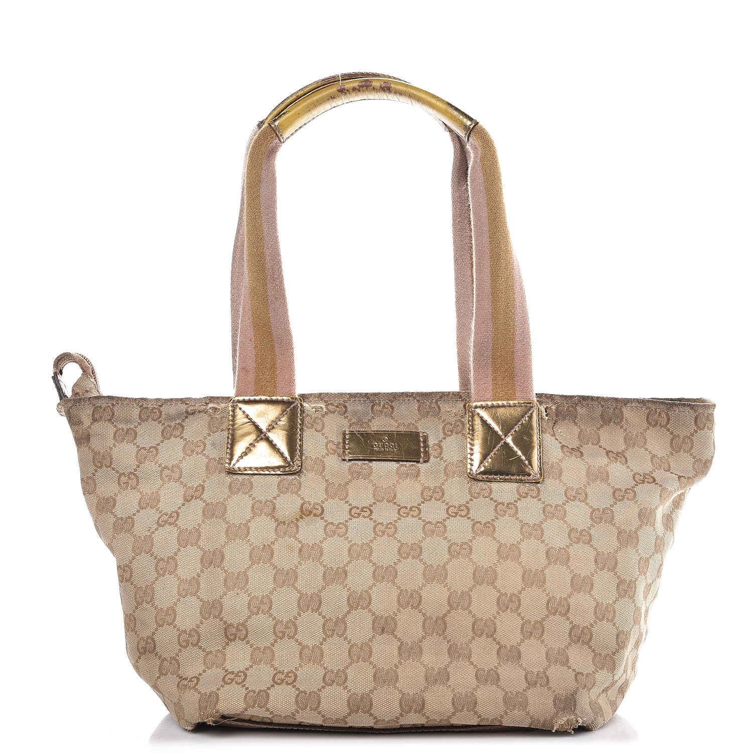 Gucci GG Monogram Medium Web Handle Bucket Tote Pink Gold 1 of 21