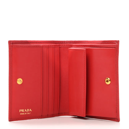 Prada Saffiano Metal Compact Snap Bi-Fold Wallet Fuoco 4 of 8