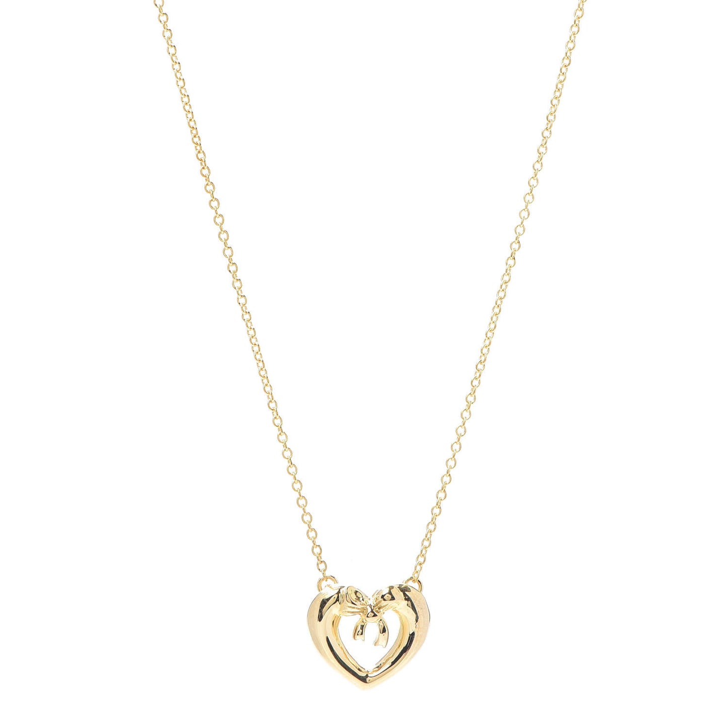 18K Yellow Gold Bow Tie Heart Pendant Necklace