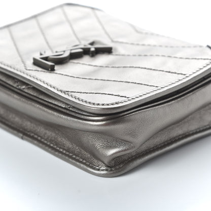 Saint Laurent Metallic Calfskin Matelasse Monogram Niki Chain Wallet Platinum 6 of 8