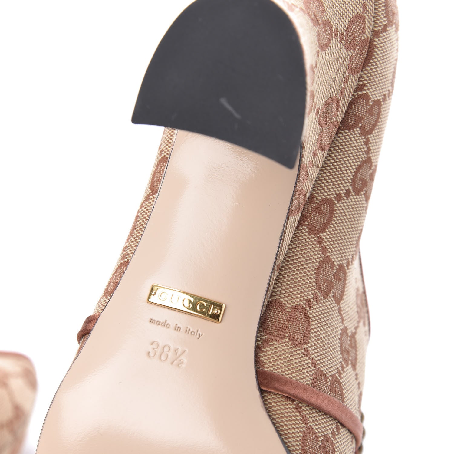 Gucci Monogram Satin Torchon Double G Pumps 38.5 Beige Ruggine Copper 9 of 11