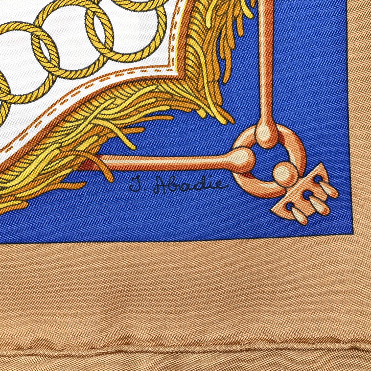 Hermes Silk Cliquetis Scarf 90 Camel Indigo Vieil 5 of 5