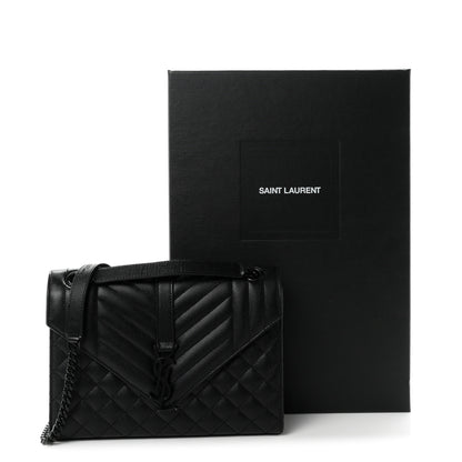 Saint Laurent Grain De Poudre Textured Mixed Matelasse Triquilt Medium Monogram Monochrome Satchel Black 10 of 10
