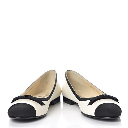 Chanel Lambskin Grosgrain Bow Cap Ballet Flats 38.5 White 6 of 10
