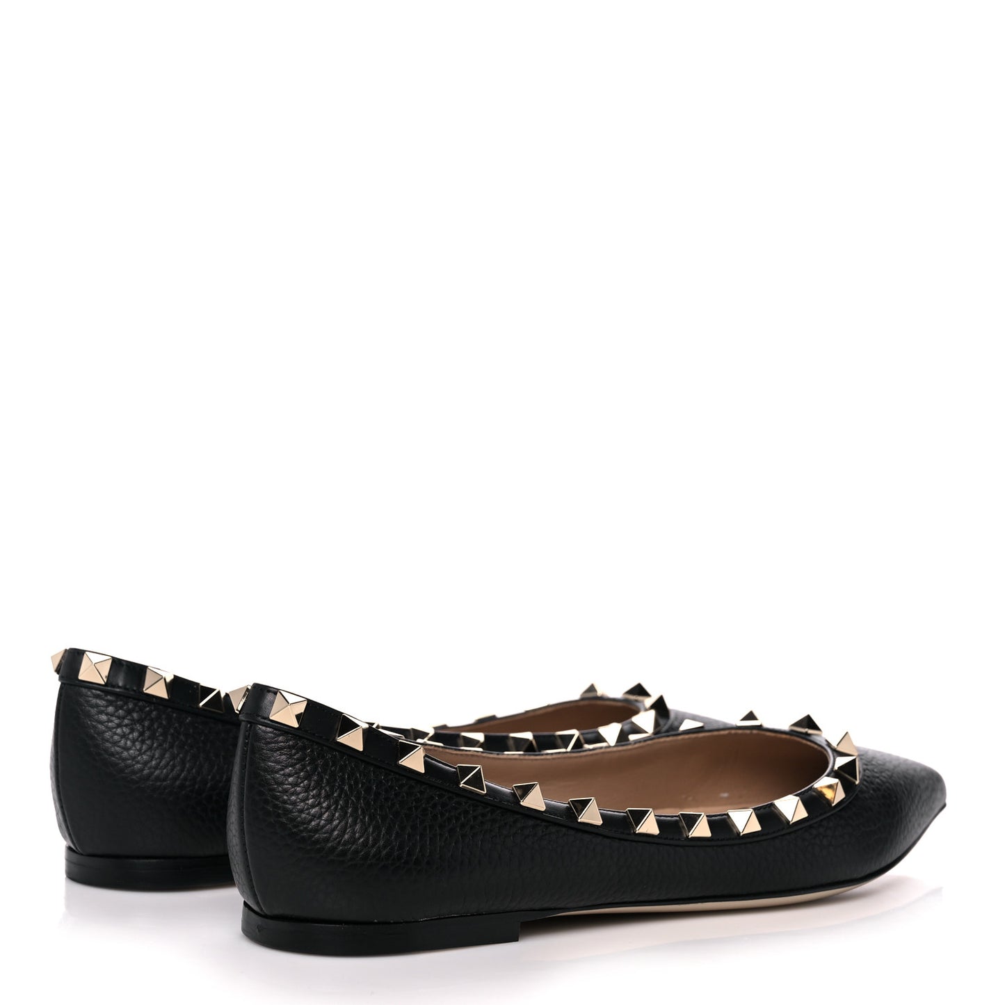 Pebbled Calfskin Rockstud Ballerina Flats 37 Black