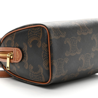 Celine Triomphe Canvas Calfskin Small Boston Bag Tan 10 of 11