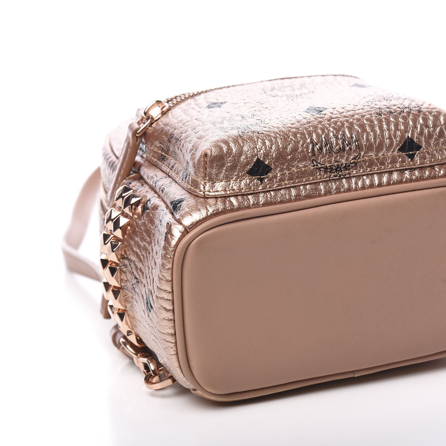 MCM Metallic Visetos Studded X-Mini Bebe Boo Backpack Champagne Gold 8 of 9