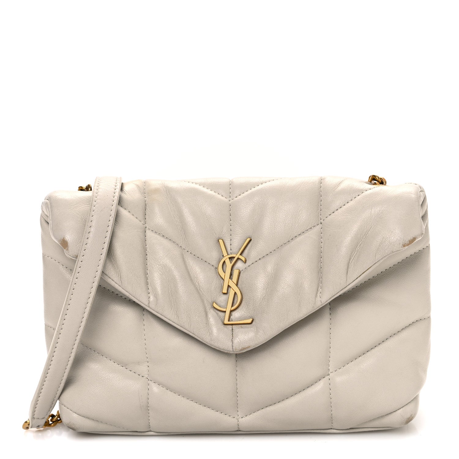 Saint Laurent Lambskin Quilted Toy Loulou Puffer Monogram Chain Satchel Crema Soft 1 of 17