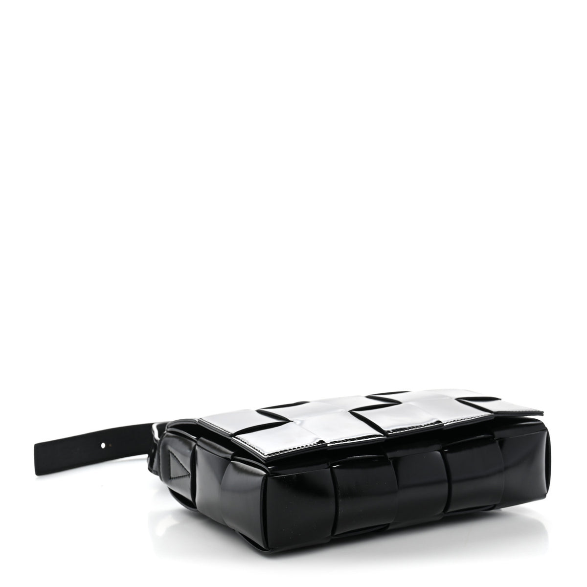 Patent Maxi Intrecciato Cassette Crossbody Bag Black