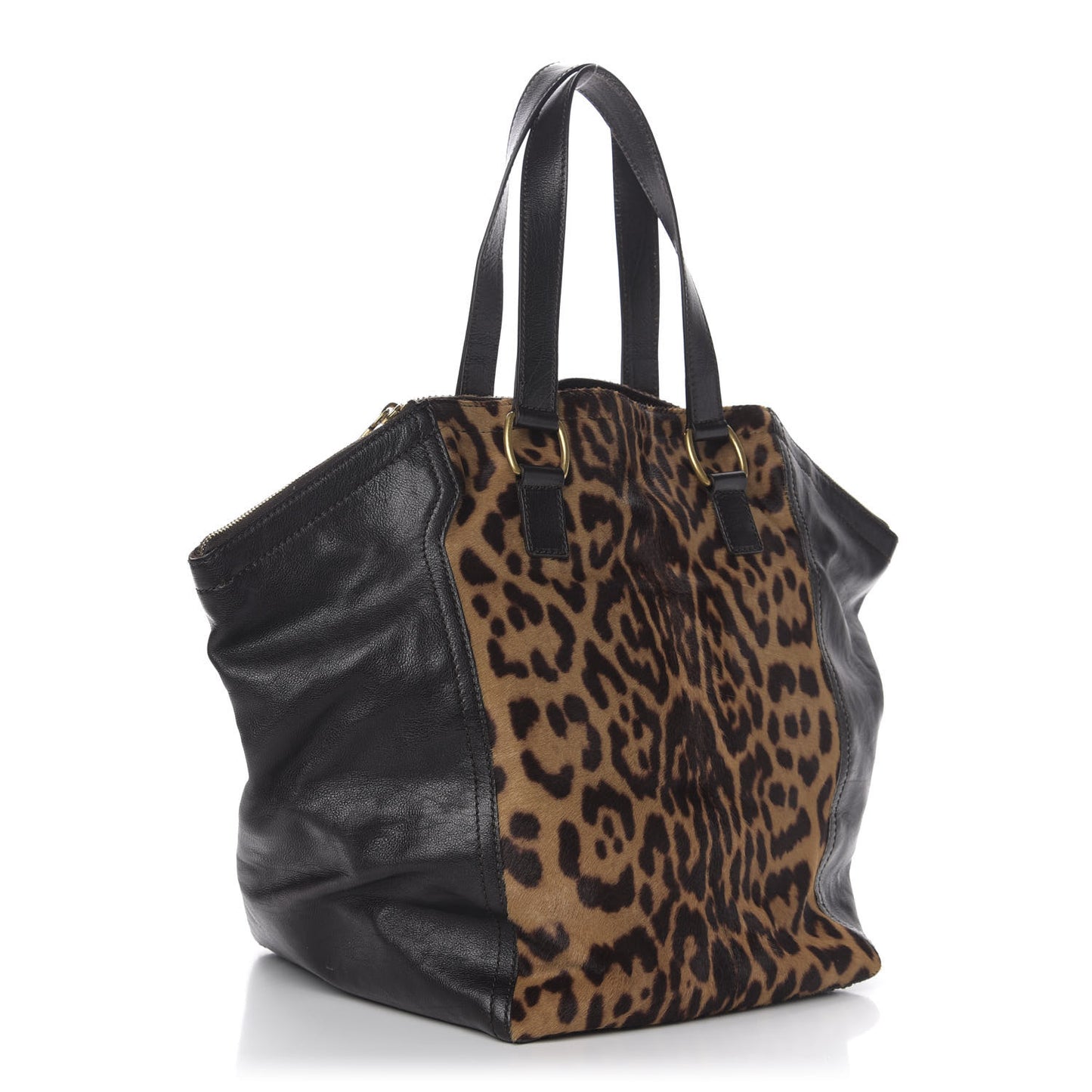 Calfskin Leopard Print Pony Hair Medium Downtown Tote Dark Brown