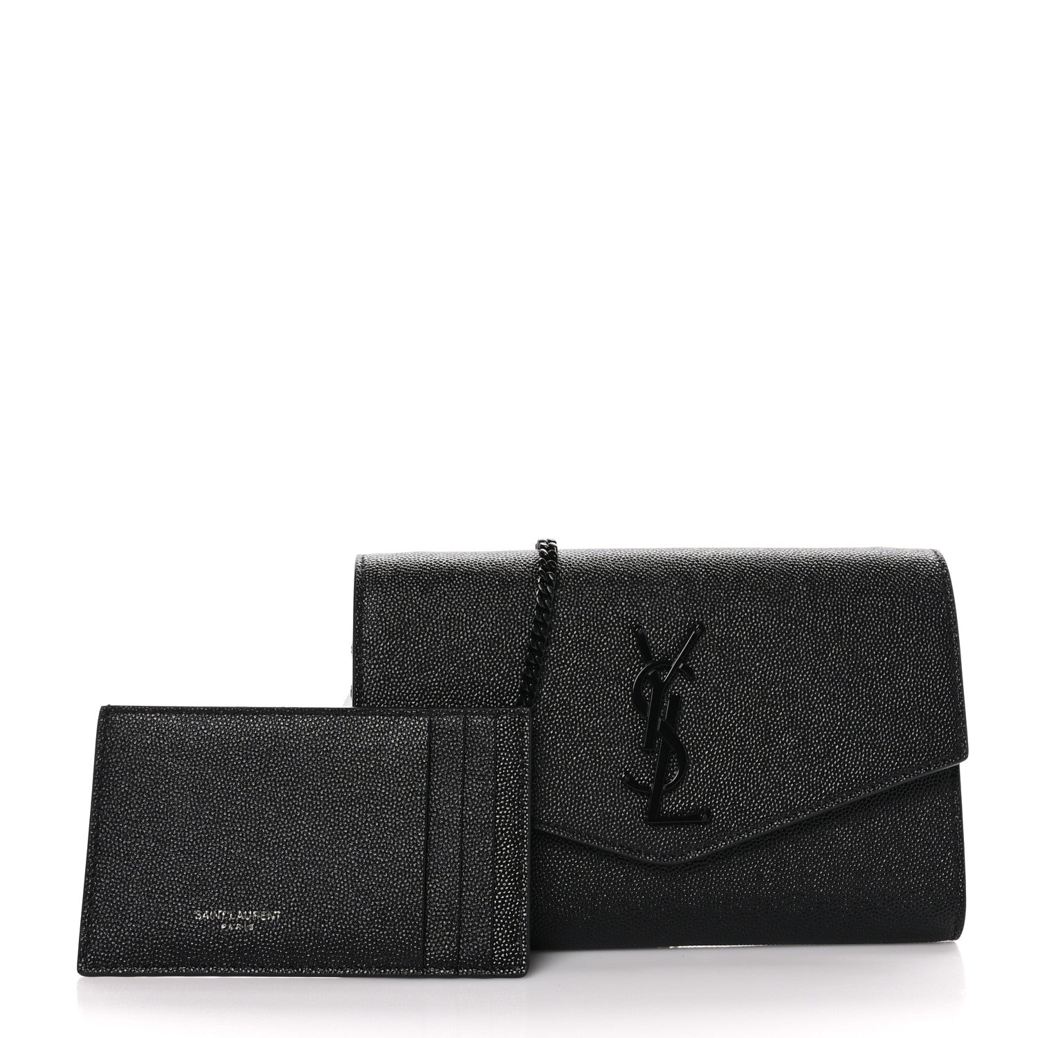 Saint Laurent Grain de Poudre Uptown Chain Wallet Black 3 of 11