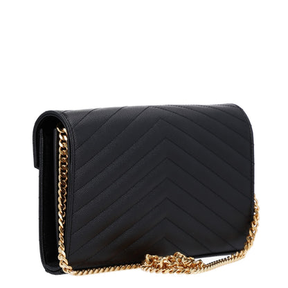 Saint Laurent Grain De Poudre Matelasse Chevron Monogram Chain Wallet Black Black 3 of 9