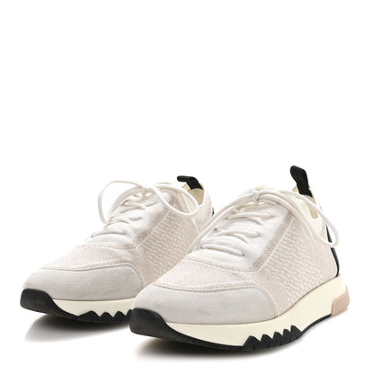 Hermes Technical Canvas Goatskin Womens Addict Sneakers 38 Multicolor Rose Dore 4 of 9
