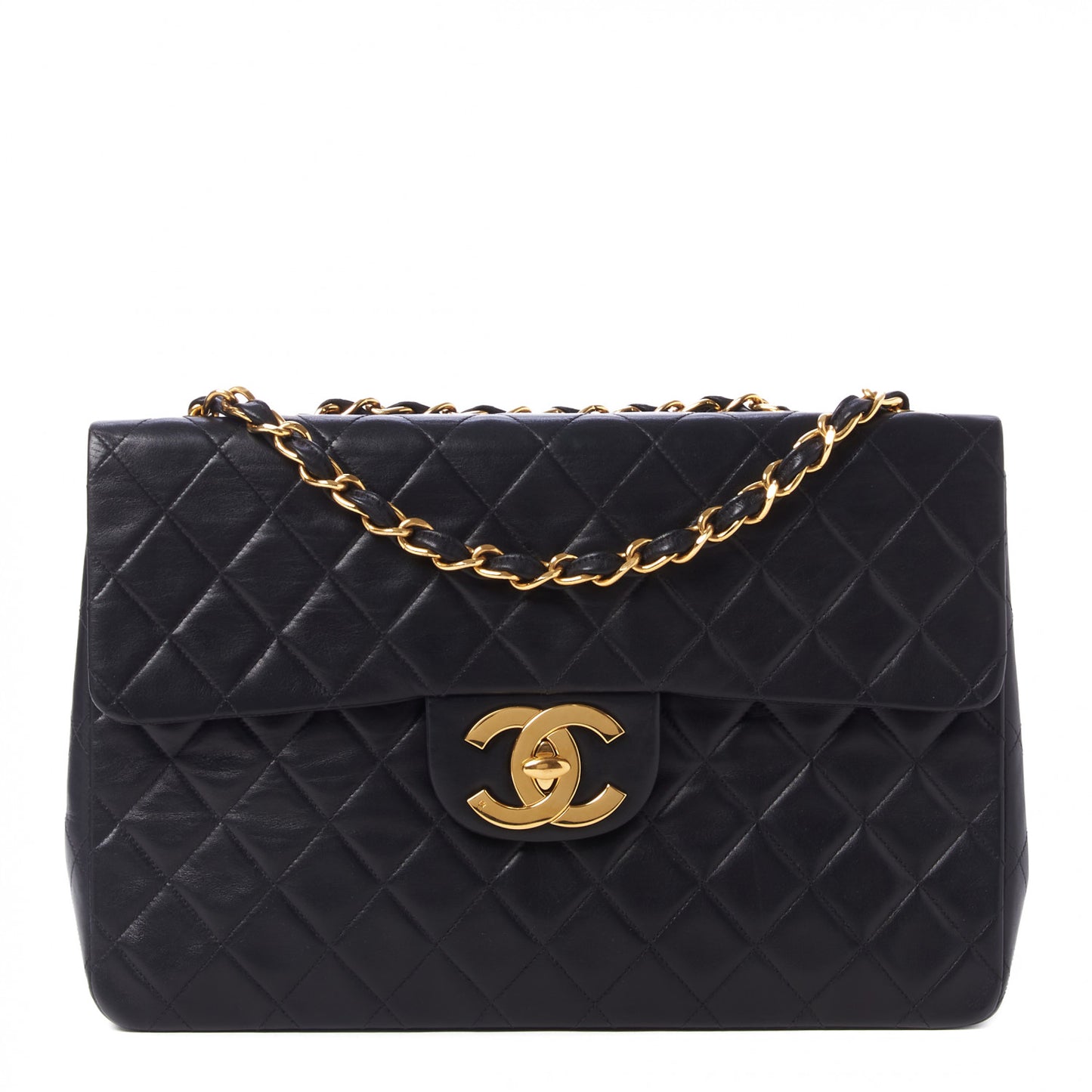 Lambskin Quilted XL Jumbo Single Flap Black