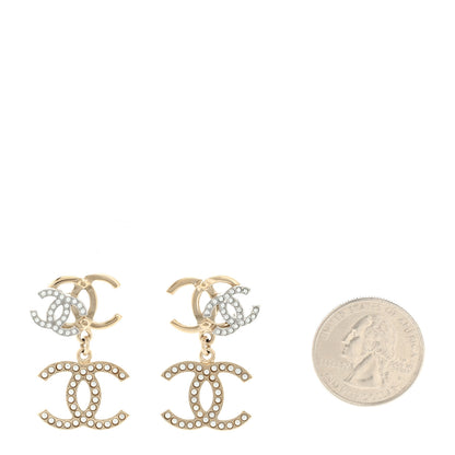 Chanel Crystal Pearl Double CC Drop Earrings Gold Silver 2 of 5