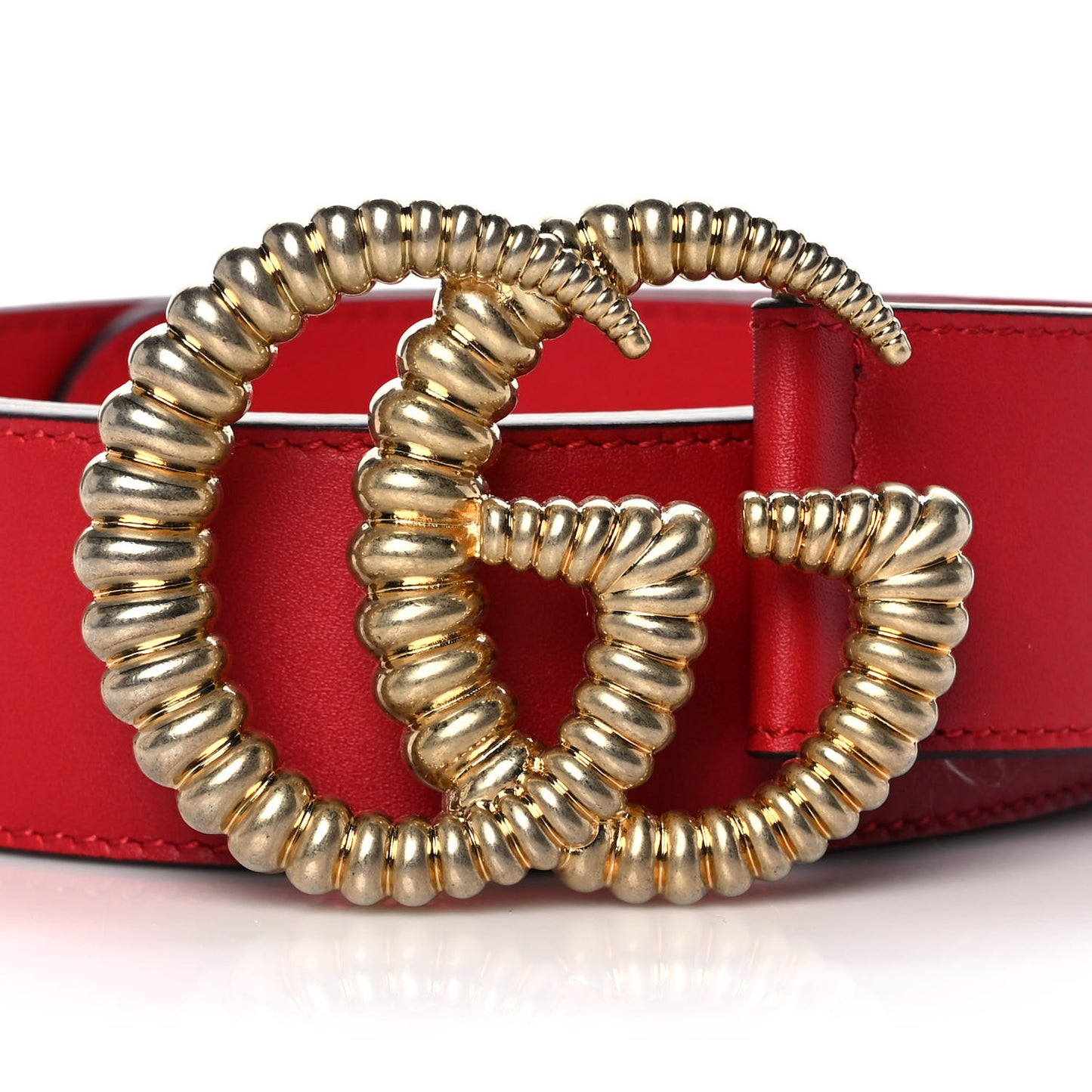 Moon Calfskin Torchon Double G 40mm Belt 95 38 Hibiscus Red