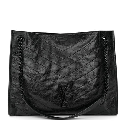 Saint Laurent Crinkled Calfskin Matelasse Monogram Medium Niki Shopper Tote Black 1 of 14