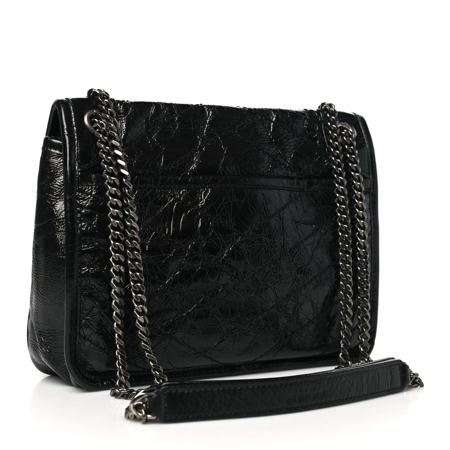 Crinkled Calfskin Matelasse Monogram Baby Niki Chain Satchel Black