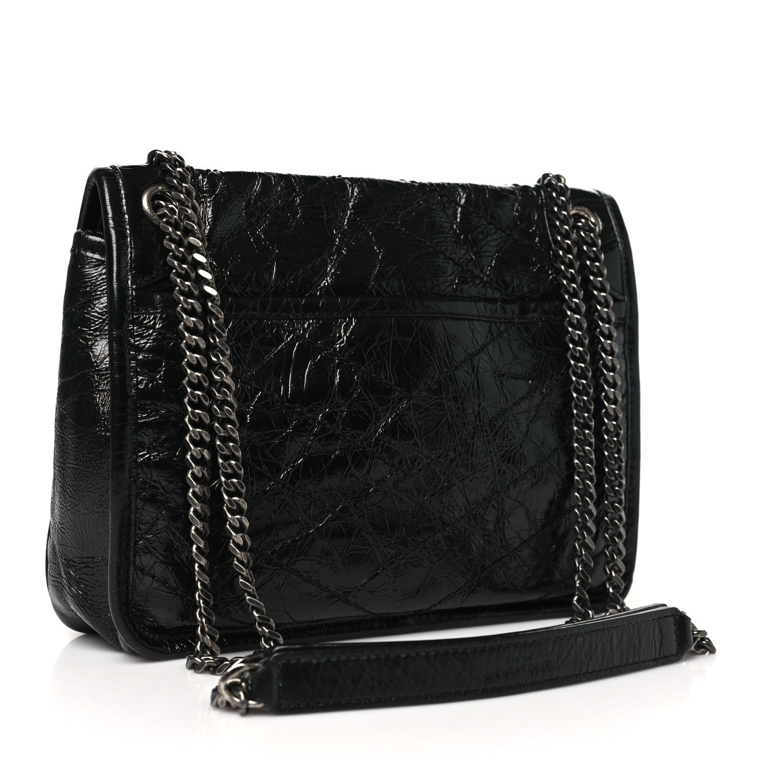Saint Laurent Crinkled Calfskin Matelasse Monogram Baby Niki Chain Satchel Black 3 of 11