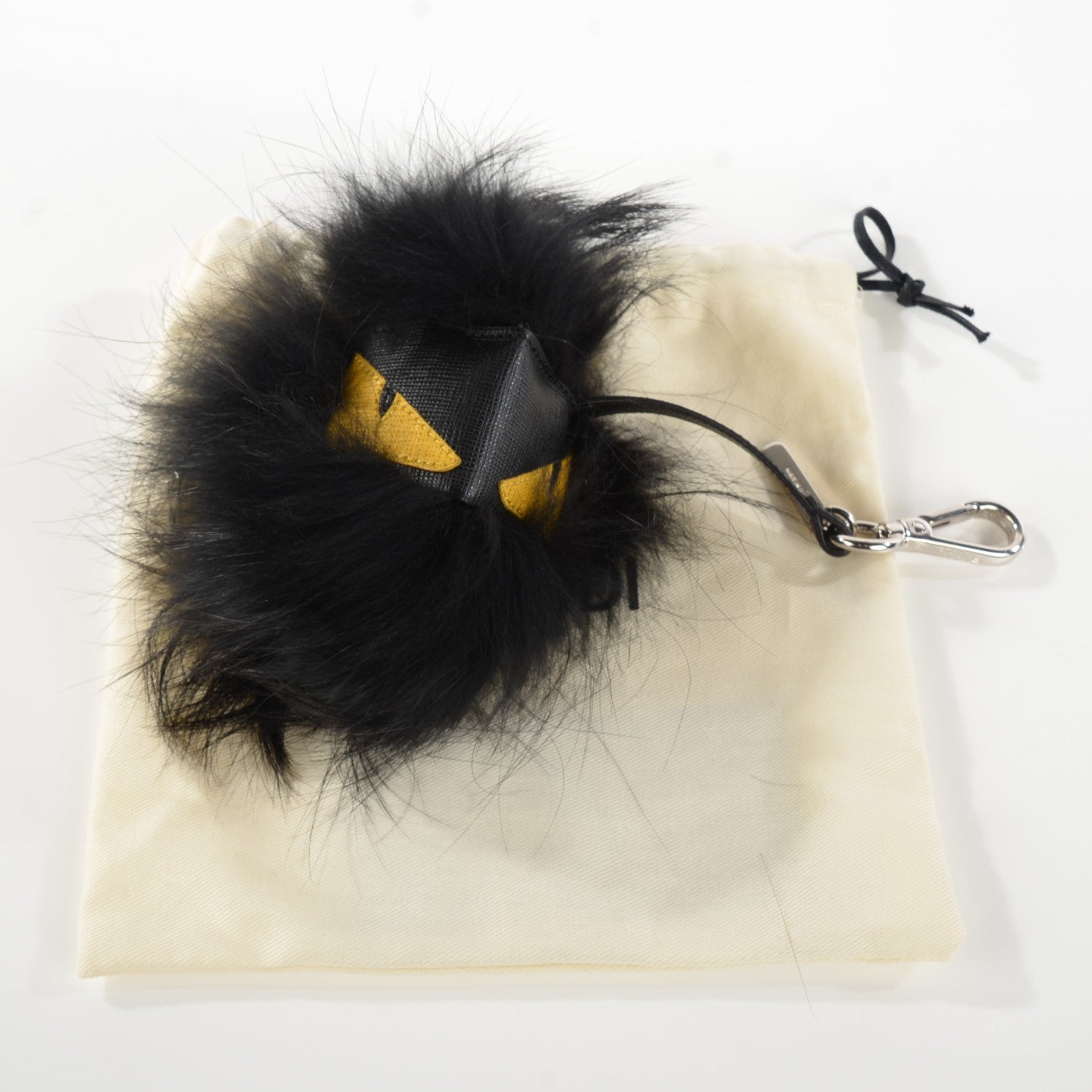 Fendi Vitello Elite Fox Fur Fusto Monster Bag Bug Charm Black Yellow 3 of 7