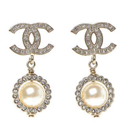Chanel Crystal Pearl CC Drop Earrings Gold 1 of 5