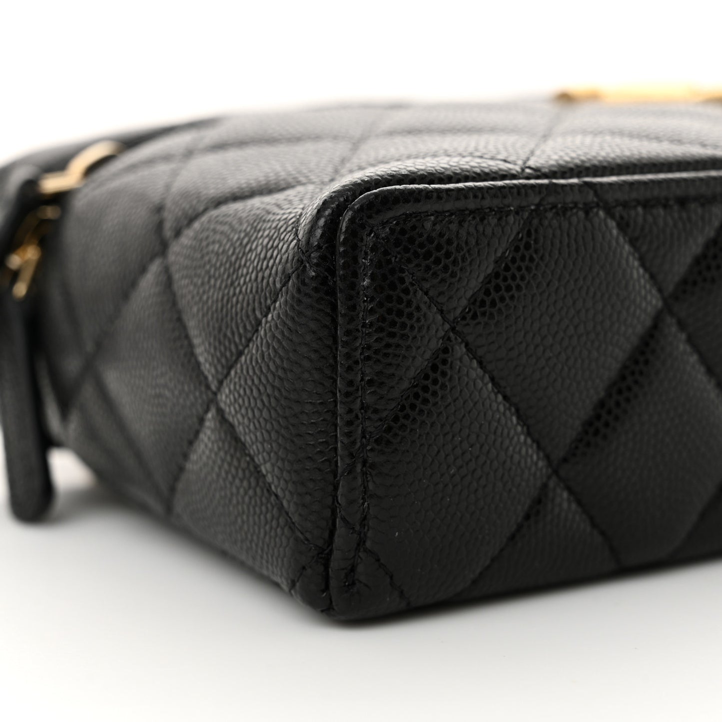Caviar Quilted Top Handle Clutch With Chain Black