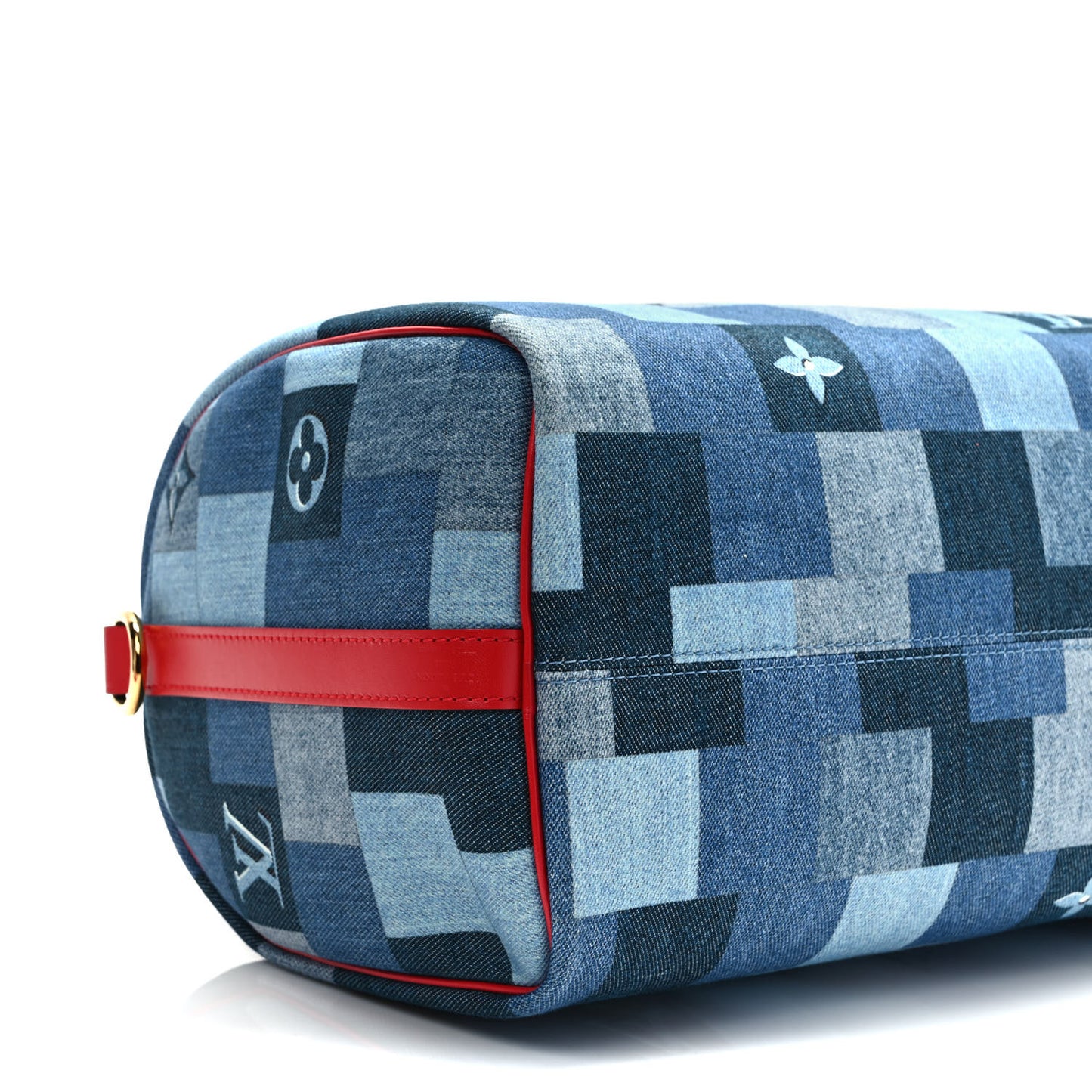 Denim Damier Monogram Patchwork Speedy Bandouliere 30 Blue Rouge