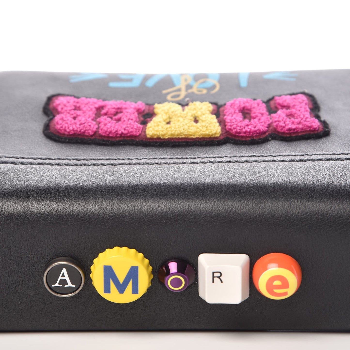 Crystal Embellished Calfkskin Mini Milennials Robot Satchel Black