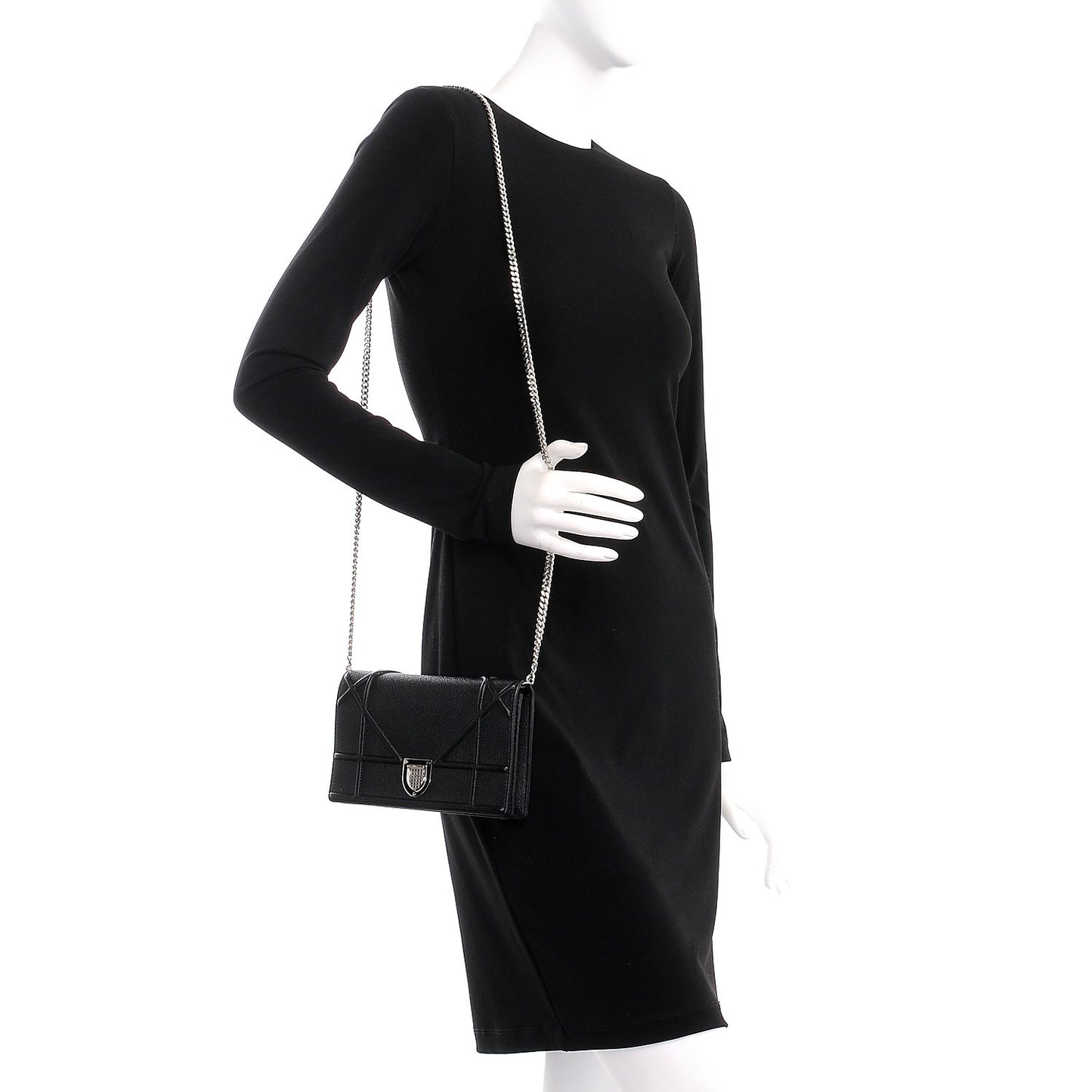 Grained Calfskin Diorama Wallet on Chain Pouch Black