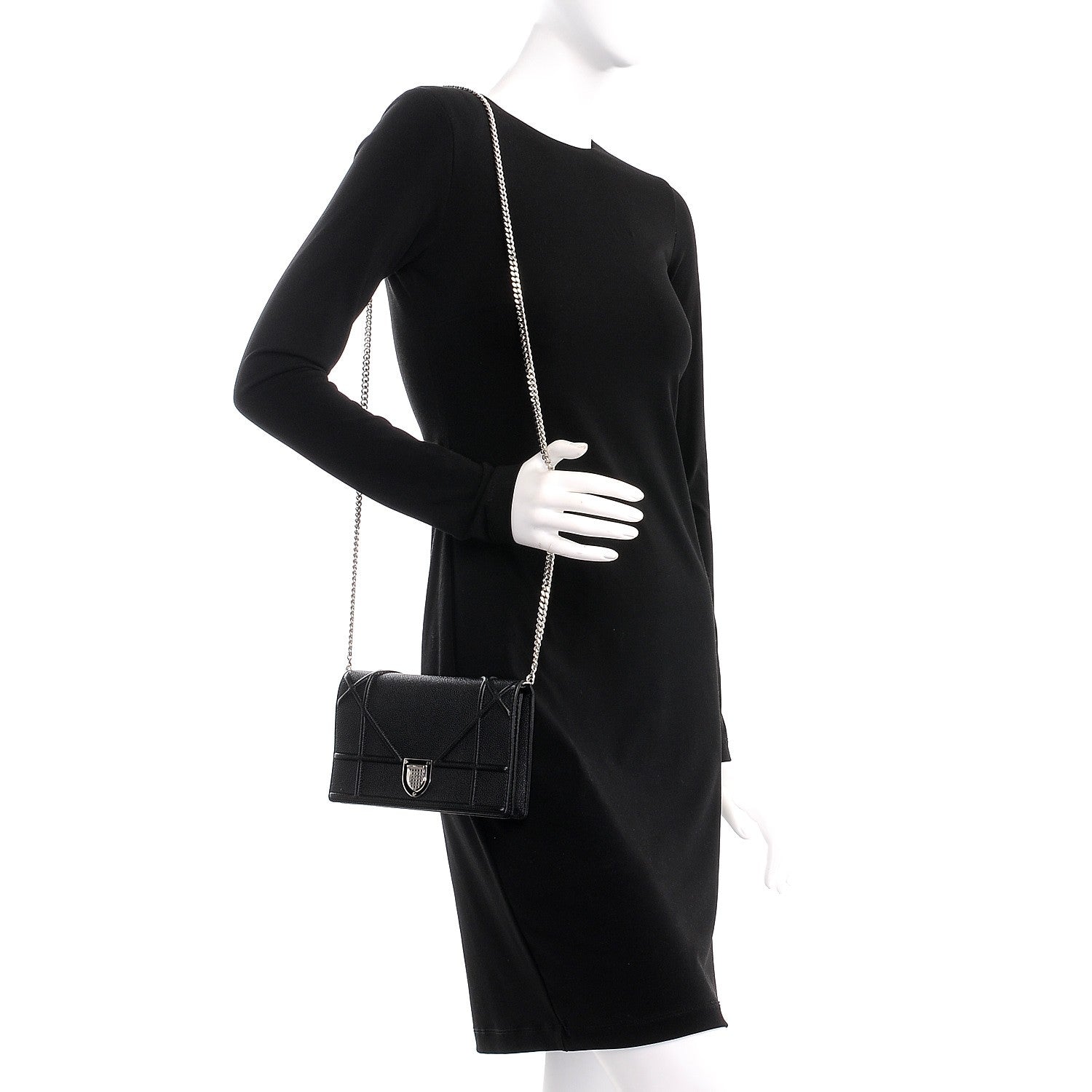 Christian Dior Grained Calfskin Diorama Wallet on Chain Pouch Black 2 of 8