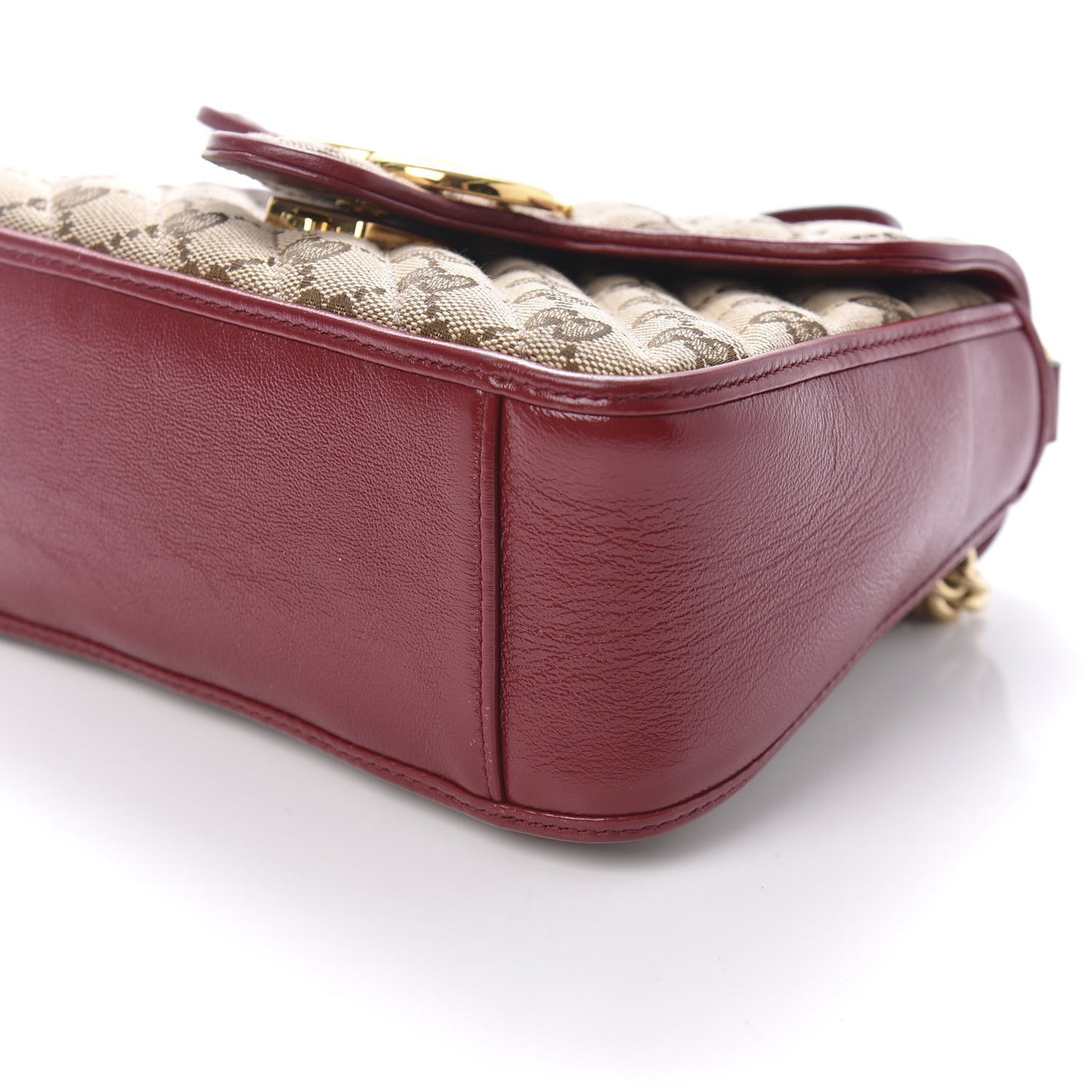 Monogram Glazed Calfskin Matelasse Diagonal Mini GG Marmont Top Handle Shoulder Bag Beige Ebony New Cherry Red