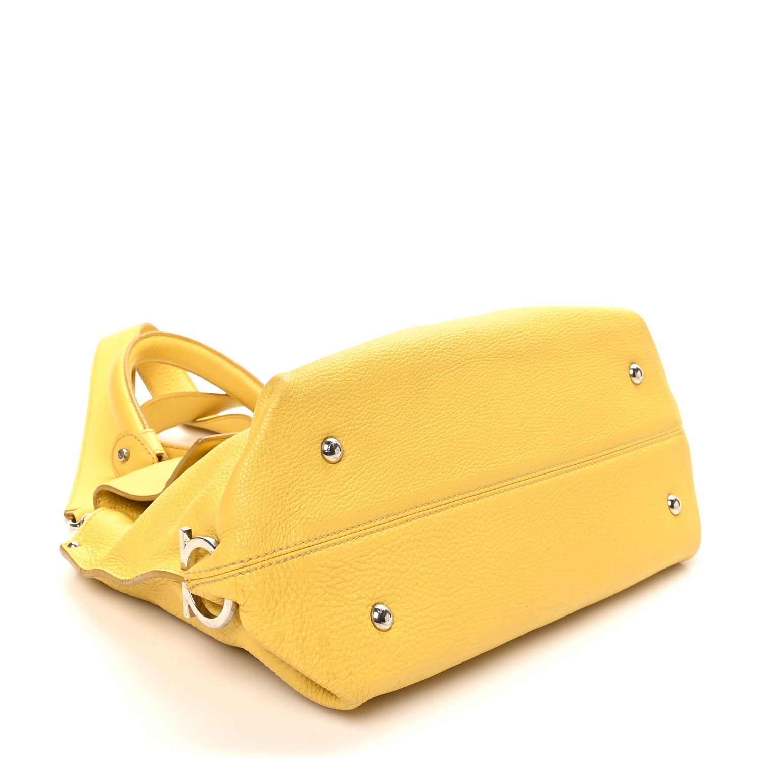 Salvatore Ferragamo Calfskin Sofia Gancini Satchel Yellow 4 of 9
