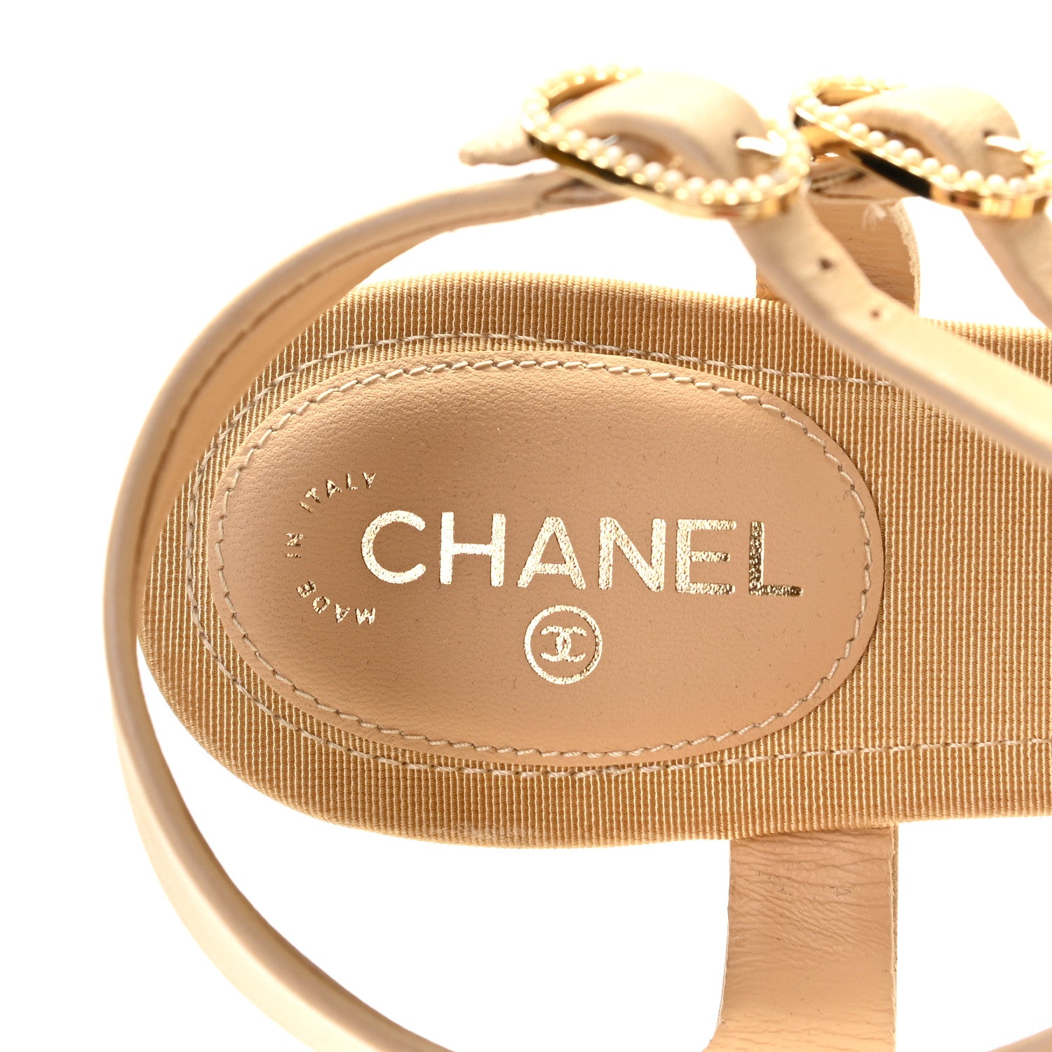Chanel Lambskin Pearl Thong Sandals 37.5 Beige 9 of 10