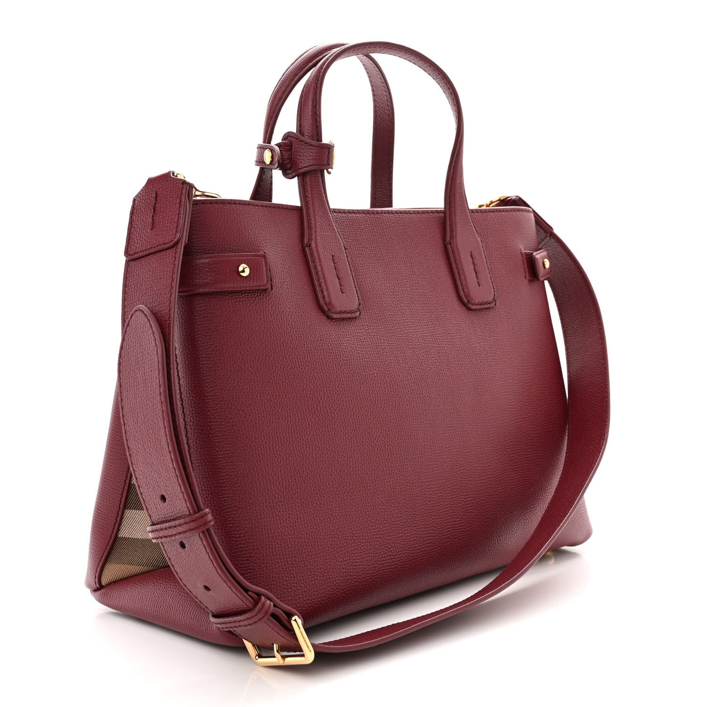 Derby Calfskin House Check Medium Banner Tote Crimson
